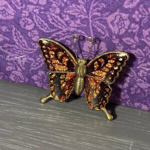Vintage Good Tone Sparkling Red Brown Enamel Butterfly Brooch Pin A86 jewerly